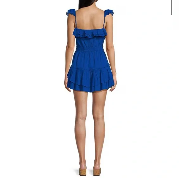 Chelsea & Violet Cassia Guaze Square Neck Ruffle Hem Romper, Blue, SMALL NWT - Picture 2 of 5